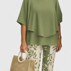 Women's Printed Crew Neck Set - Casual Comfort Top & Pants | Spring