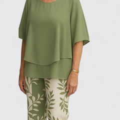 Women's Printed Crew Neck Set - Casual Comfort Top & Pants | Spring