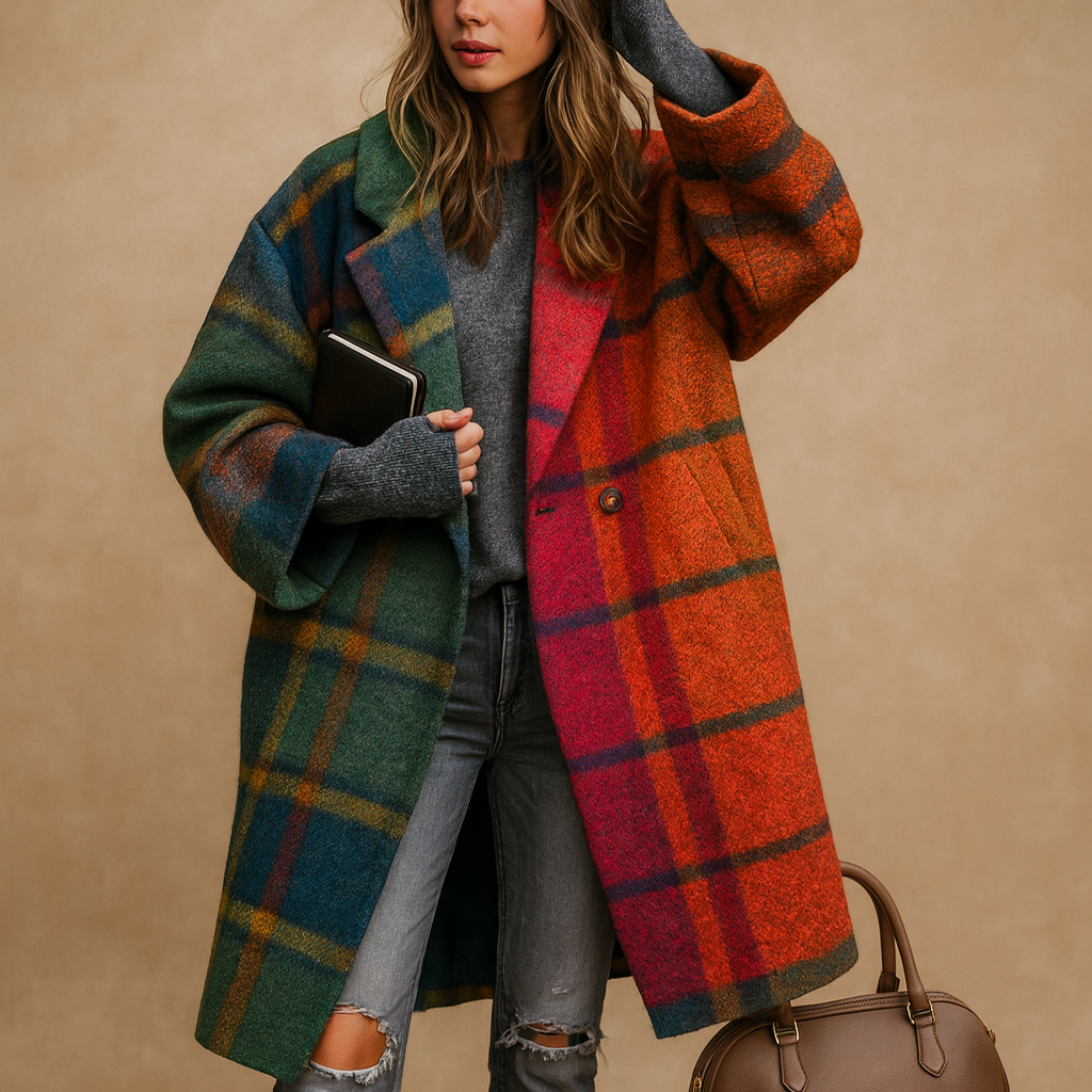 Women's Printed Longline Coat - Oversized Statement Style | Autumn