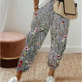 Women's Printed Loose Pants | Elastic Waist Summer - Grey Print