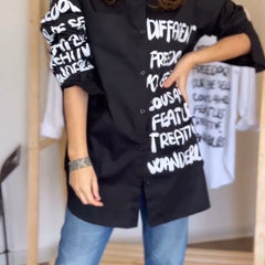 Women's Printed Shirt | Text Design | Summer - Black