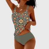 Women's Printed Tankini Swimsuit Set - Blue | Summer - Green