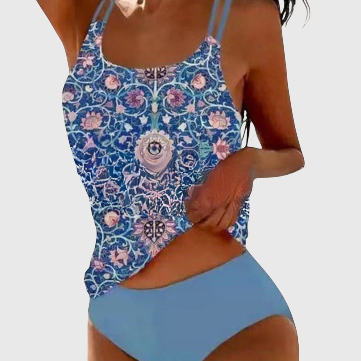 Women's Printed Tankini Swimsuit Set - Blue | Summer - Navy
