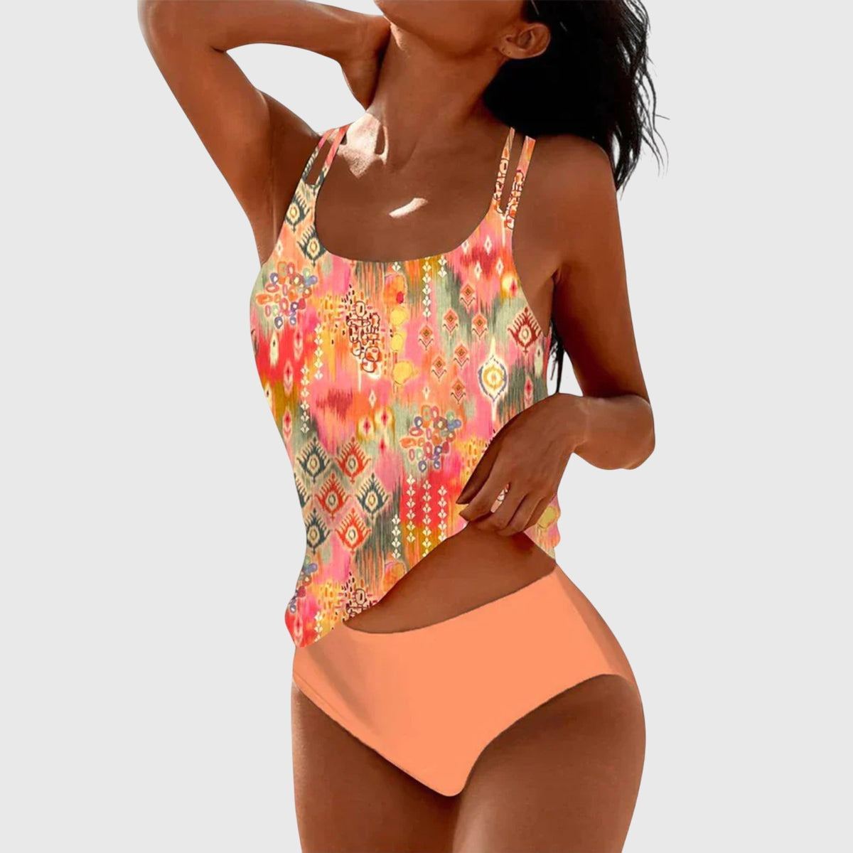 Women's Printed Tankini Swimsuit Set - Blue | Summer - Orange