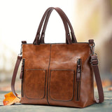 Women's PU Leather Shoulder Bag - Elegant Organizer - Brown