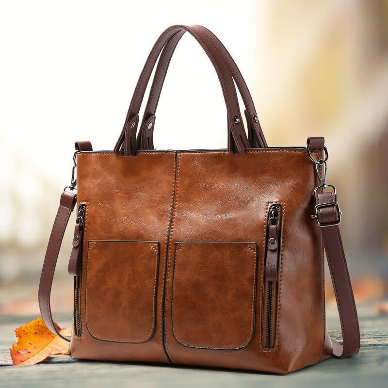 Women's PU Leather Shoulder Bag - Elegant Organizer - Brown