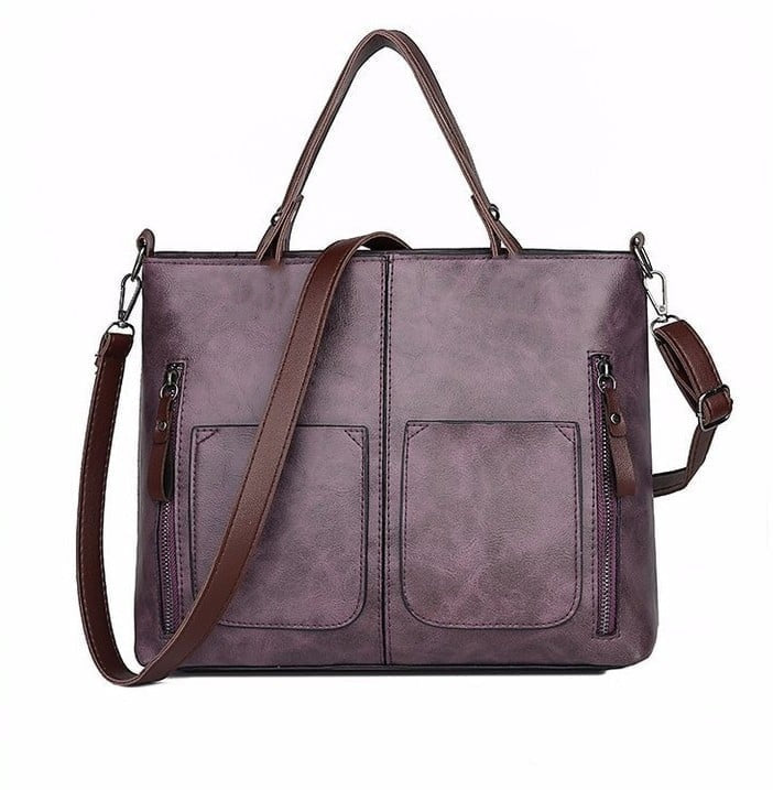 Women's PU Leather Shoulder Bag - Elegant Organizer - Purple