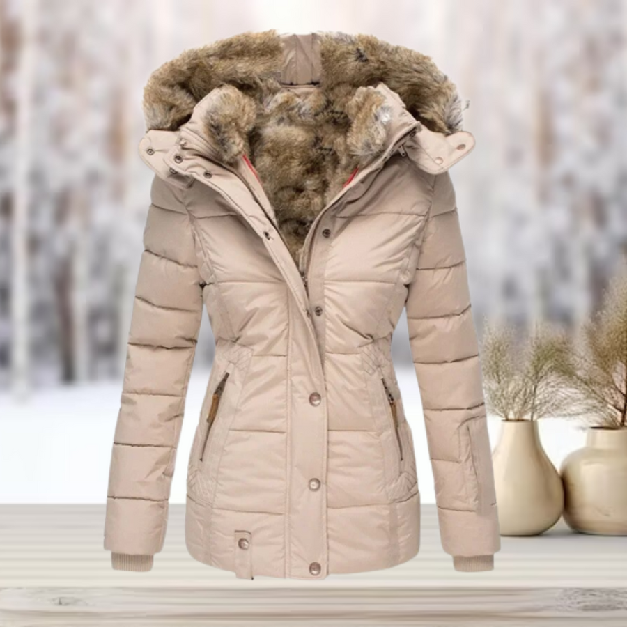 Women's Puffer Jacket | Tailored | Hooded | Winter - Apricot