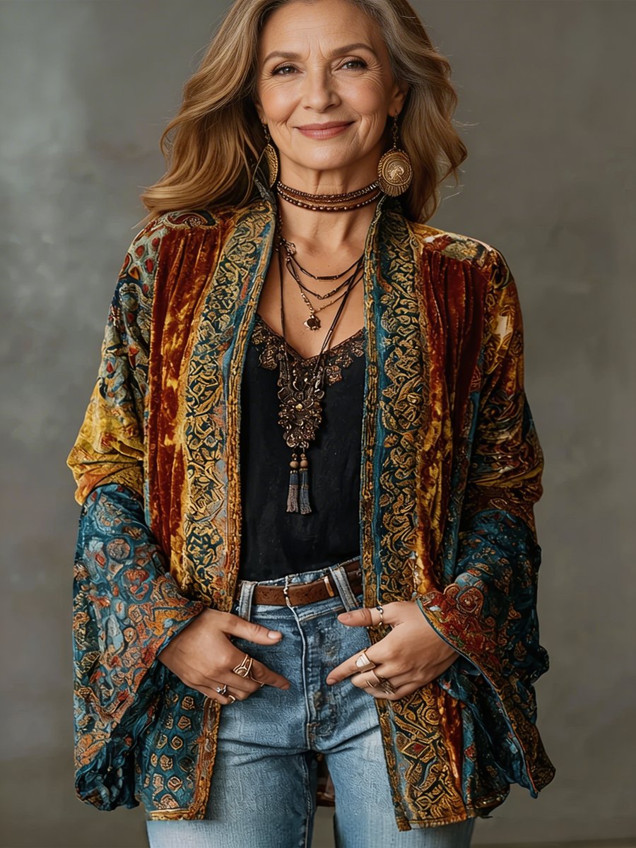 Women's Quilted Boho Jacket - Vintage Kimono Cardigan | Autumn
