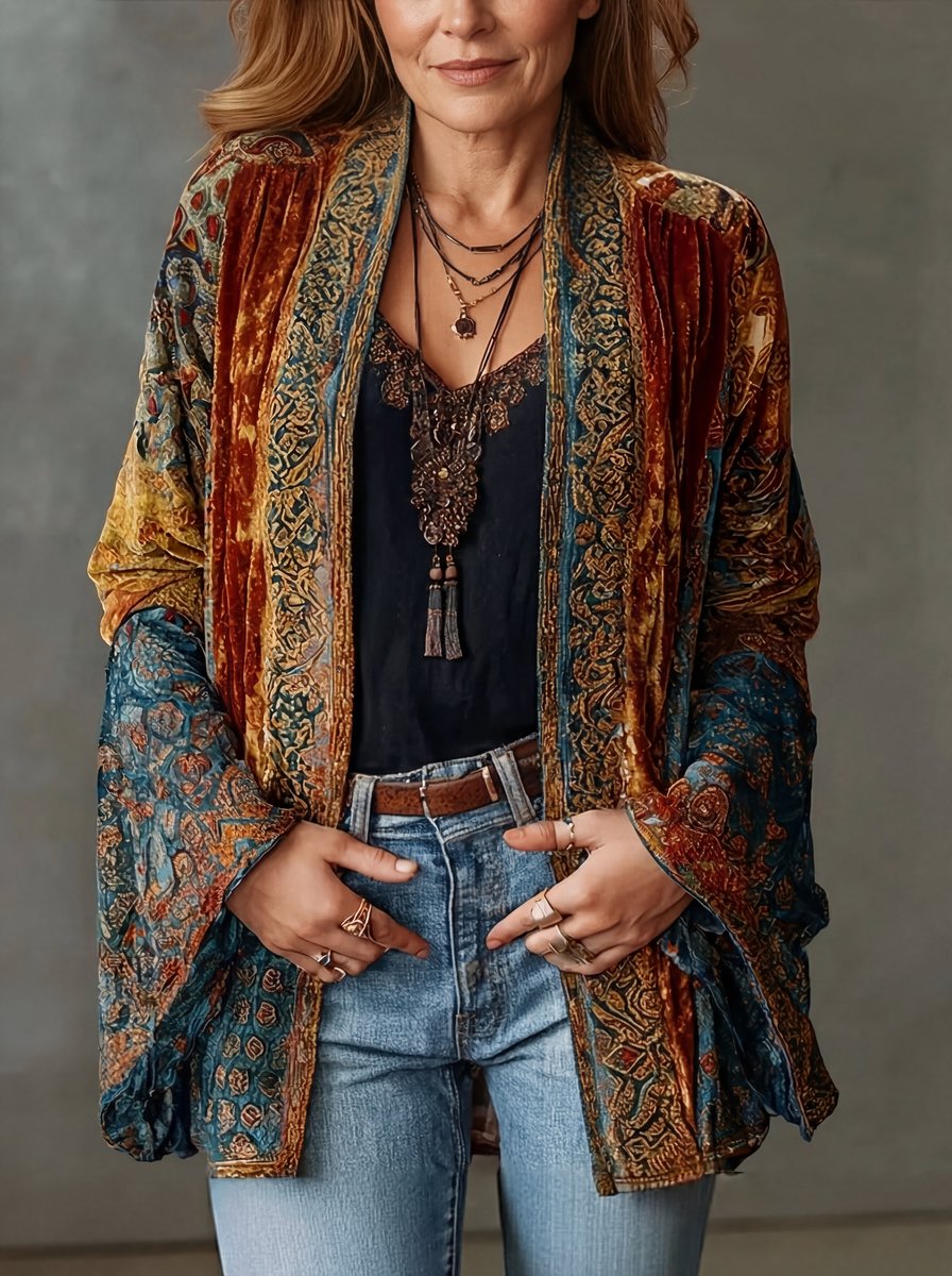 Women's Quilted Boho Jacket - Vintage Kimono Cardigan | Autumn