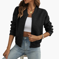 Women's Quilted Bomber | Zip Front | Ribbed Cuffs | Autumn - Black