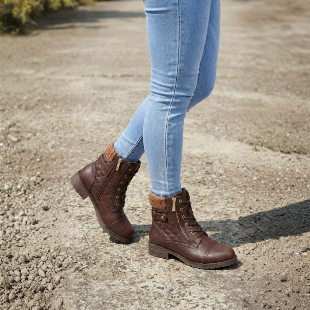 Women's Quilted Faux Leather Lace-Up Ankle Boots - Side Zip | Autumn