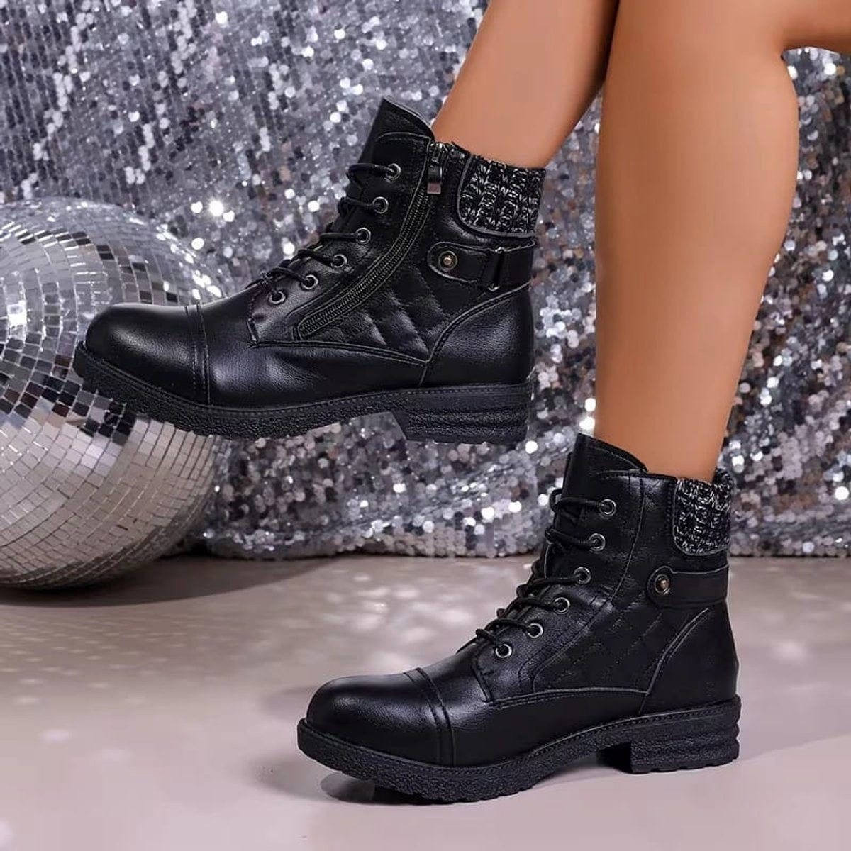 Women's Quilted Faux Leather Lace-Up Ankle Boots - Side Zip | Autumn