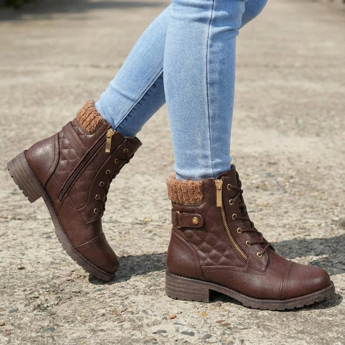 Women's Quilted Faux Leather Lace-Up Ankle Boots - Side Zip | Autumn