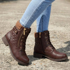 Women's Quilted Faux Leather Lace-Up Ankle Boots - Side Zip | Autumn