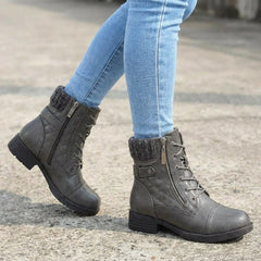 Women's Quilted Faux Leather Lace-Up Ankle Boots - Side Zip | Autumn