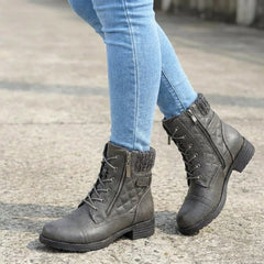 Women's Quilted Faux Leather Lace-Up Ankle Boots - Side Zip | Autumn
