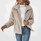 Women's Quilted Fleece Jacket - Relaxed Zip-Up Coat | Autumn - Apricot