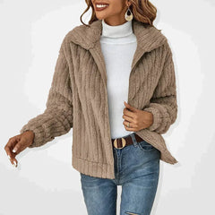 Women's Quilted Fleece Jacket - Relaxed Zip-Up Coat | Autumn - Khaki