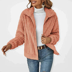 Women's Quilted Fleece Jacket - Relaxed Zip-Up Coat | Autumn - Rose