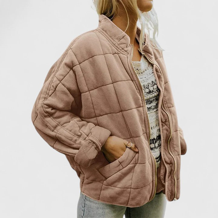 Women's Quilted Jacket - Relaxed Fit Autumn Layer - Beige
