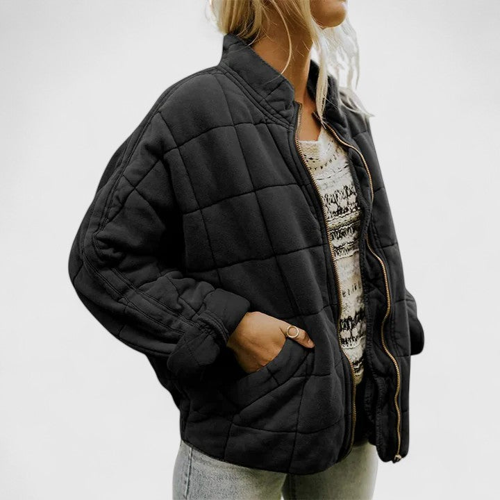 Women's Quilted Jacket - Relaxed Fit Autumn Layer - Black