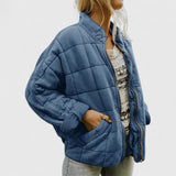 Women's Quilted Jacket - Relaxed Fit Autumn Layer - Blue