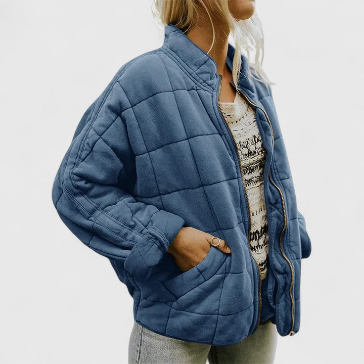 Women's Quilted Jacket - Relaxed Fit Autumn Layer - Blue