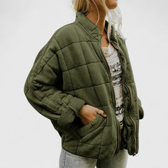 Women's Quilted Jacket - Relaxed Fit Autumn Layer - Green