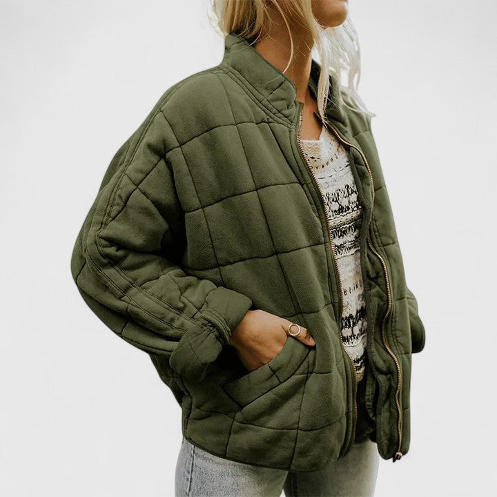 Women's Quilted Jacket - Relaxed Fit Autumn Layer - Green