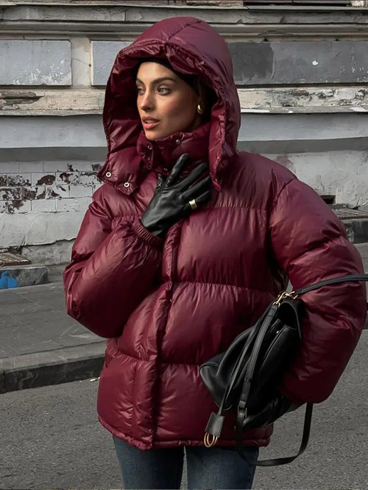 Women's Quilted Jacket | Waterproof Glossy | Burgundy | Winter