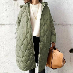 Women's Quilted Long Coat | Hooded | Oversized | Winter - Green