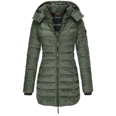 Women's Quilted Puffer Jacket | Removable Hood | Warm | Winter - Green