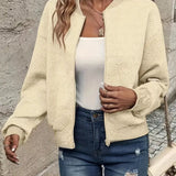 Women's Quilted Zip-Up Bomber Jacket - Cropped Textured | Spring - Apricot