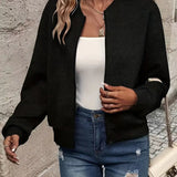 Women's Quilted Zip-Up Bomber Jacket - Cropped Textured | Spring - Black