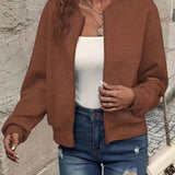 Women's Quilted Zip-Up Bomber Jacket - Cropped Textured | Spring - Brown