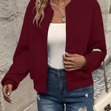 Women's Quilted Zip-Up Bomber Jacket - Cropped Textured | Spring - Burgundy