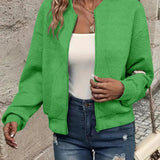 Women's Quilted Zip-Up Bomber Jacket - Cropped Textured | Spring - Green