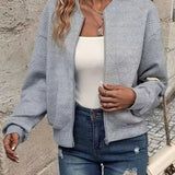 Women's Quilted Zip-Up Bomber Jacket - Cropped Textured | Spring - Grey