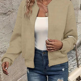 Women's Quilted Zip-Up Bomber Jacket - Cropped Textured | Spring - Khaki