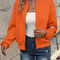 Women's Quilted Zip-Up Bomber Jacket - Cropped Textured | Spring - Orange