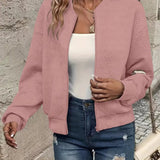 Women's Quilted Zip-Up Bomber Jacket - Cropped Textured | Spring - Pink