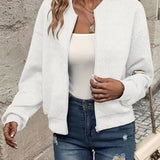 Women's Quilted Zip-Up Bomber Jacket - Cropped Textured | Spring - White