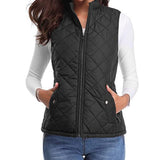 Women's Quilted Zip-Up Puffer Vest Stand Collar | Autumn - Black