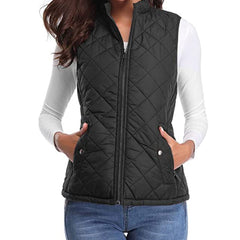 Women's Quilted Zip-Up Puffer Vest Stand Collar | Autumn - Black