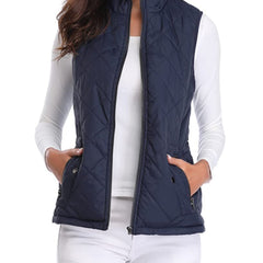 Women's Quilted Zip-Up Puffer Vest Stand Collar | Autumn - Blue