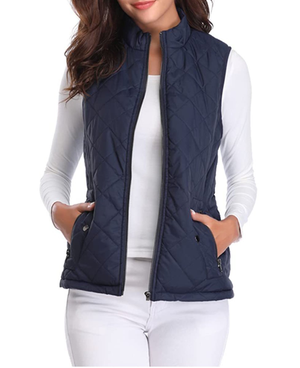 Women's Quilted Zip-Up Puffer Vest Stand Collar | Autumn - Blue