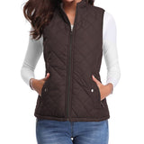 Women's Quilted Zip-Up Puffer Vest Stand Collar | Autumn - Brown