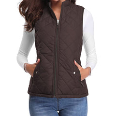Women's Quilted Zip-Up Puffer Vest Stand Collar | Autumn - Brown