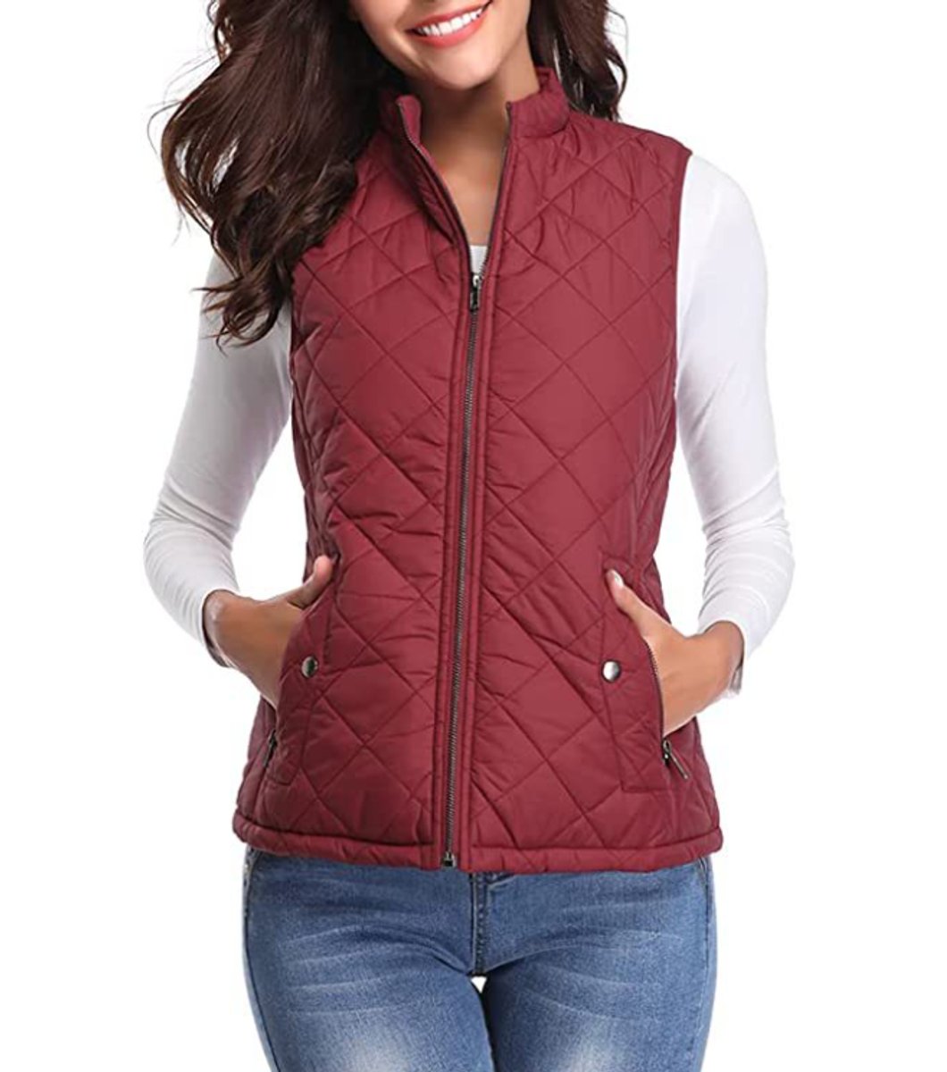 Women's Quilted Zip-Up Puffer Vest Stand Collar | Autumn - Burgundy